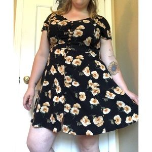 Floral Button Down Short Sleeve Skater Dress